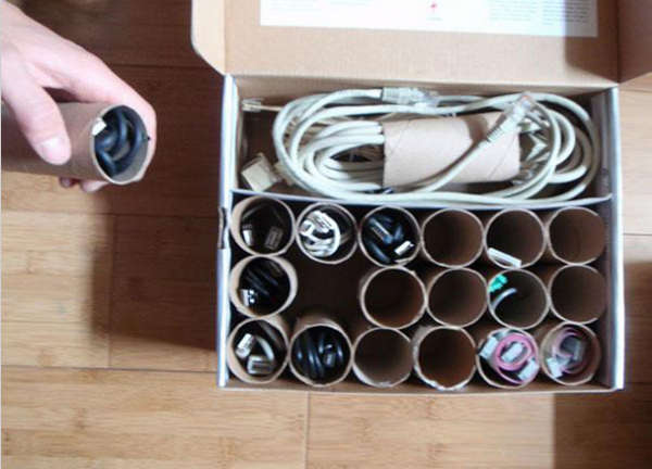 创意无处不在的废旧物品改造集锦-卫生纸管改造的可以放家用电线的盒子